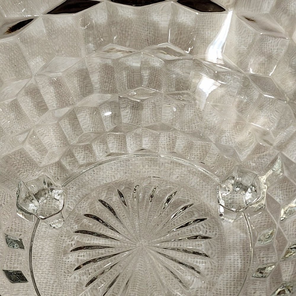 Colony Whitehall Clear Footed Bowl 10" cube cubist glass midcentury vintage - Picture 9 of 13